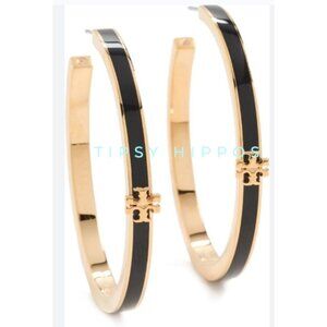 ✺ TORY BURCH BLACK AND GOLD KIRA ENAMEL HOP EARRINGS ✺✺